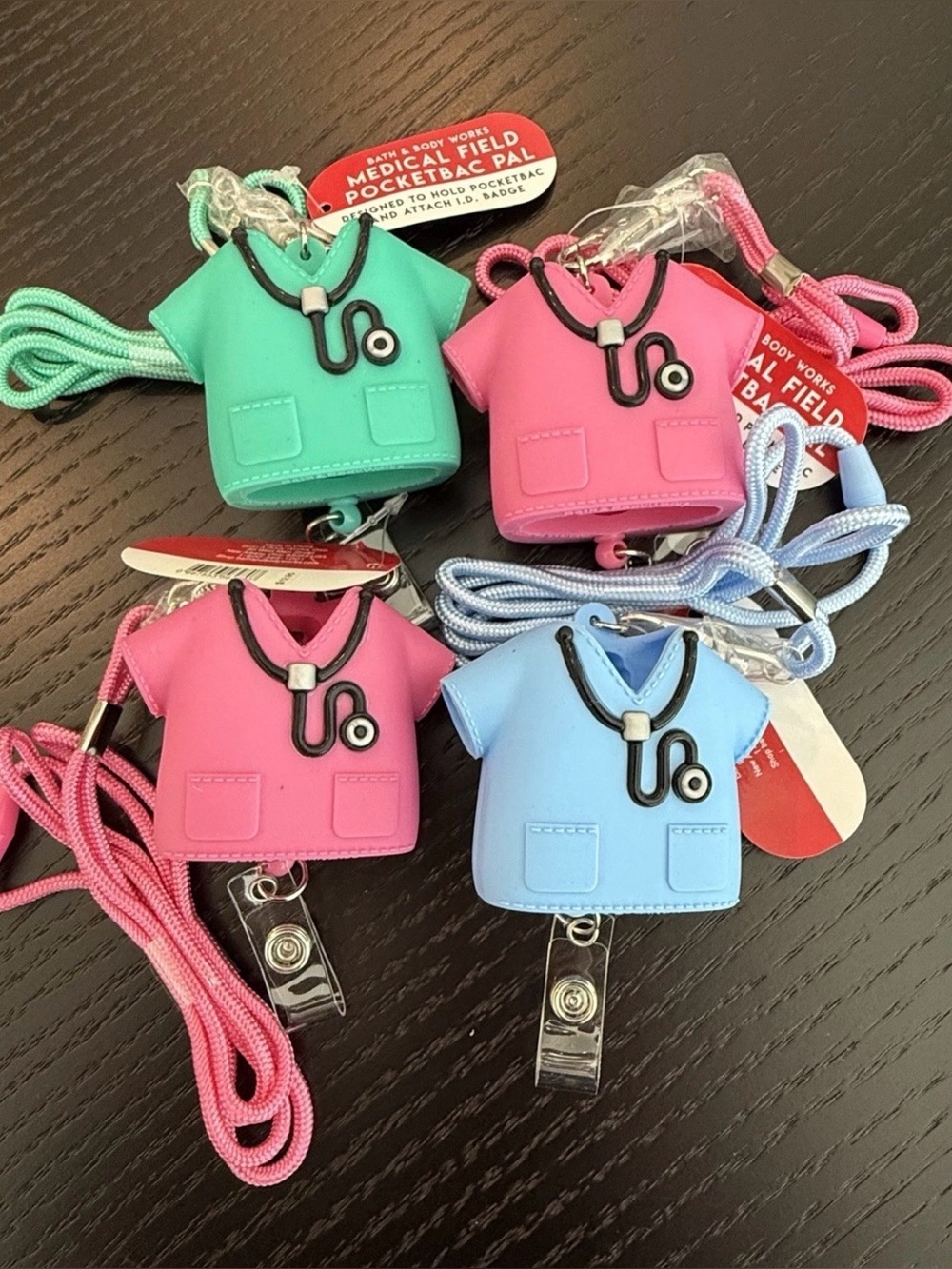Bath & Body Works  Scrub Top Badge Holder Lanyard - Pink, Blue, Green - 4pack